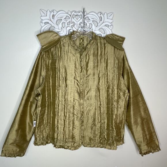 YAK MAGIK Jacket size MEDIUM 100% SILK Long Sleeves Open Front Beaded GOLD Rare - Picture 16 of 16